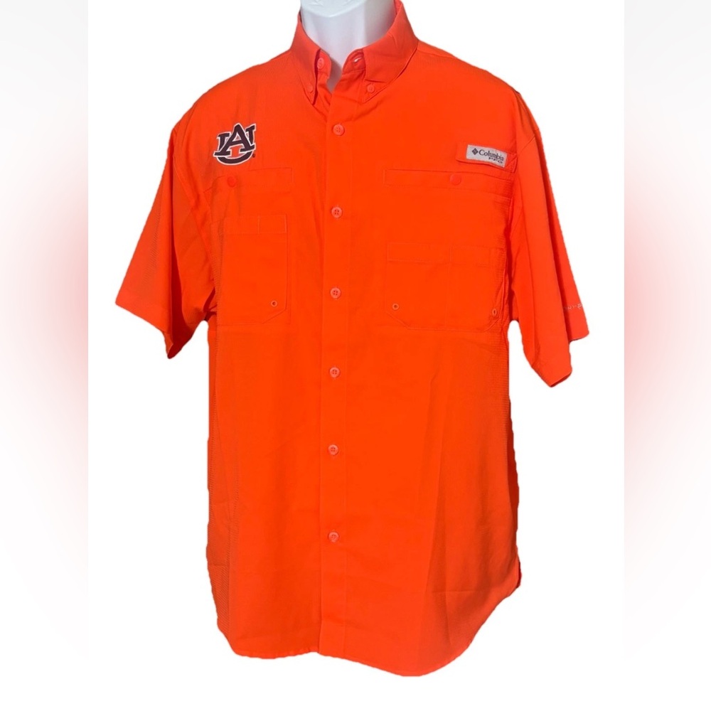 Columbia Men’s Orange Short-Sleeve Button-Down Shirt - Auburn Logo